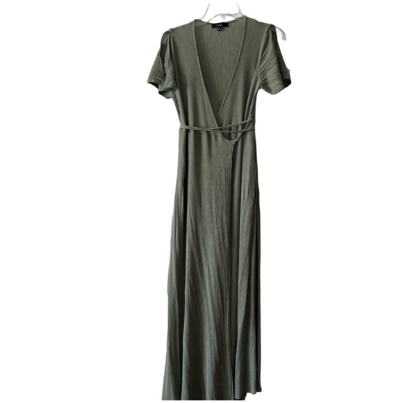 Lulus Much Obliged Washed Olive Green Wrap Maxi Dress - Medium - Picture 6 of 7